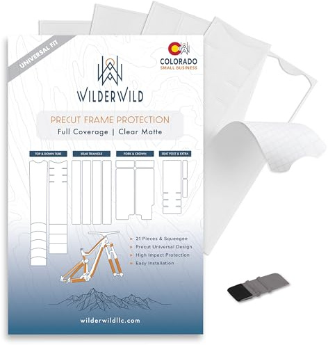 WilderWild Precut Bike Frame Protection Tape- High Impact Clear Vinyl Wrap Includes 4 Sheets (8.5”x14.5) eBike, MTB Frame Protection, Protects from Scratches and Dings (Clear Matte)