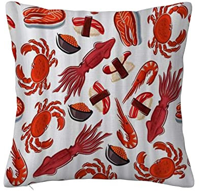 Überwurf Kissen Fall Quadratisch Kissenbezug,Lachssteaks Garnelen Krebse Tintenfische Japanisches Nigiri-Sushi mit Muscheln und Thunfisch,Home Dekorative Sofa Sessel Schlafzimmer Wohnzimmer 45x 45cm