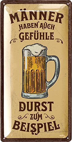 LANOLU Retro Blechschild Bier MÄNNER HABEN GEFÜHLE - DURST lustige Schilder mit Sprüchen, Bar Dekoration für Partykeller, Kneipen Bardeko - Geschenkidee Papa zum Vatertag 16x32cm