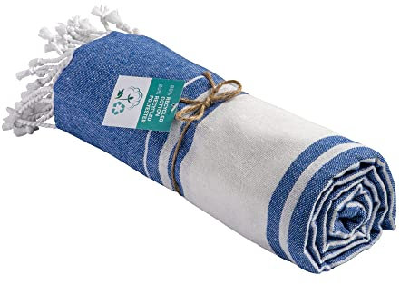 Artexia Serviette De Plage en Coton Drap De Plage Couverture Pique Nique Natte De Plage Plaid en Coton Serviette De Bain Fouta Plage Serviette De Plage XXL (Royal)