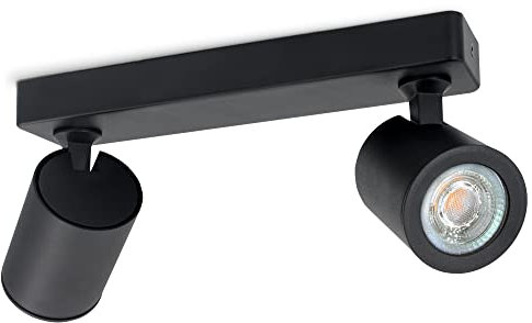linovum TENJO Deckenstrahler 2 flammig schwarz mit LED Leuchtmittel GU10 5W warmweiß - Spotlampe Decke Wohnzimmer Flur Küche