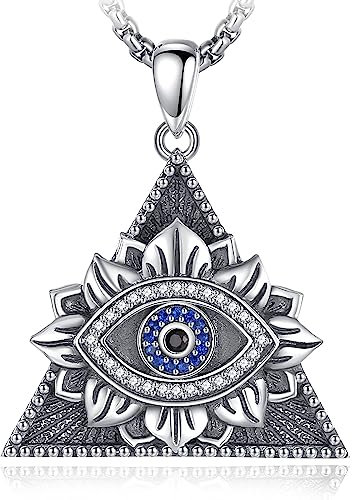 AEONSLOVE Auge der Vorsehung Kette Silber 925 für Damen Herren Mystische Illuminaten Halskette Allsehendes Auge Amulett Anhänger Esoterische Spirituelle Schmuck, 50,8 + 5cm Kette