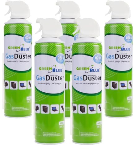 Green Blue Lot de 5 sprays à air comprimé de 600 ml | Air Duster avec pistolet et tubes de pulvérisation | Sans CFC pour le nettoyage sans contact des claviers électroniques, des appareils photo, etc.