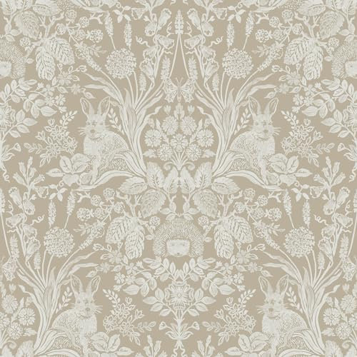 Holden Decor Harlen Beige Wallpaper 13559 - Botanical Hedgehogs Rabbits Flowers