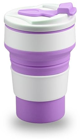 Rumyve Reusable and Foldable Silicone Travel Mug with Lid Portable,Portable Travel Mug, Eco Folding Coffee Mug Pocket Size Dishwasher Safe(Purple,500ml)