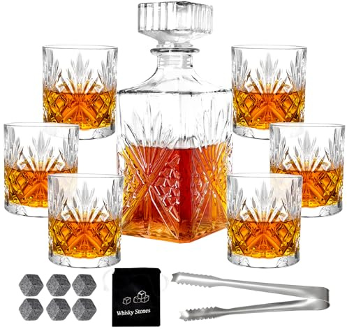 Whiskey Decanter Set for Men with 6 Whiskey Glasses, Clear Decanter Whisky Set Premium Whiskey Decanter Glass Liquor Decanter Set for Whiskey, Bourbon