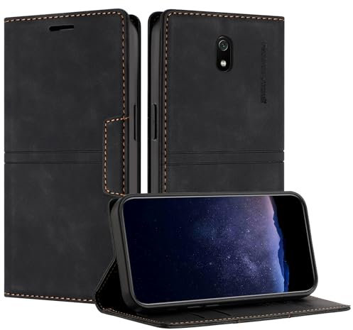 TOUCASA Handyhülle für Xiaomi Redmi 8A/Redmi 8, PU Leder Brieftasche Flip Stoßfest Hülle, mit [Kartenfächer] [Magnetverschluss] [Ständer] Kompatibel mit Redmi 8A (Schwarz)