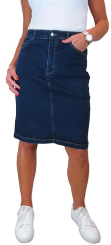 Paulo Due Womens Denim Knee Length Pencil Skirt Indigo Dark Wash 10-22 (12)