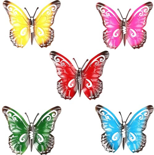 PHCOZY 5 Pcs Outdoor Große Metall Schmetterling Garten Dekorationen Outdoor Wandkunst Metall Schmetterling für Outdoor Zäune Schuppen Wände 27 x 22 cm
