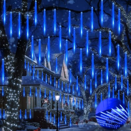 Frasheng Meteorschauer Regen Lichter,30cm 10 Röhren 240 LED Wasserdichte Eiszapfen Lichter,Meteorschauer Regen Lichterketten für Weihnachten,Außen,Garten,Party,Innen Außen Hochzeit,Blau