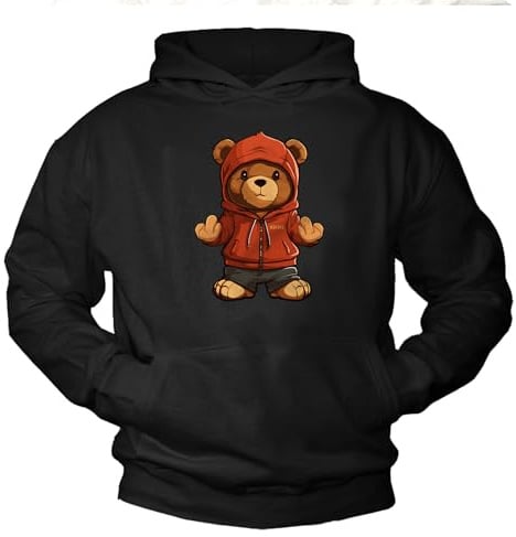 MAKAYA Hoodie mit Teddybär Motiv Pullover mit Teddy Bär Sweatshirt Kapuzenpullover Herren Damen Kinder Jungen Mädchen Schwarz XXXXL