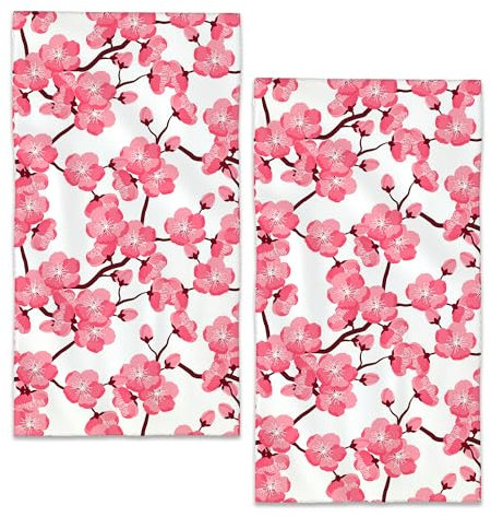BIGXIUKA Japanische Kirschblüten Badezimmer-Handtücher, rotes Sakura-Badetuch für dekorative Fingerspitzen-Handtücher, 2er-Set für Bauernhaus, Fitnessstudio, Küche, Hotel, Yoga-Geschenke