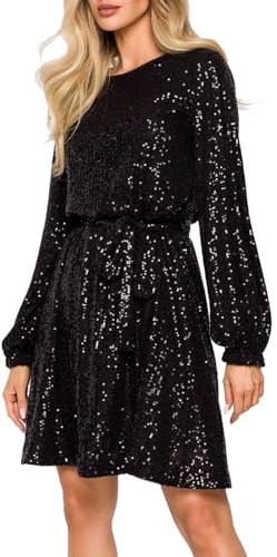 Pailettenkleider für Damen Glitzer Kleid Partykleid Hochzeit Cocktailkleid Elegant Sexy Hochzeitskleid Langarm Festlich Party Pailletten Kleider Glitzerkleid Abendkleid Silvester Outfit Gold Silber