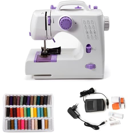 evomosa Macchina da cucire, Mini macchina da cucire elettrica portatile per principianti, 12 punti Dual Speed con pedale per cucire (Viola)