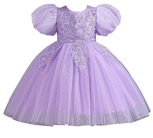 E-girl Vestido de niña de flores vestido de princesa lila festivo para niños niñas vestido de manga corta mangas de burbujas de tul fiesta vestido de boda festivo 2-3 años, E921