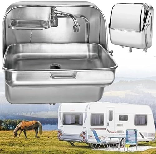 ZYLDDS Wohnmobil-Waschbecken, zusammenklappbares Waschbecken aus Edelstahl mit Kaltwasserhahn, multifunktionales Handwaschbecken für Bars, Imbisswagen, Wohnmobile, Wohnmobile, Boote, Lieferwagen