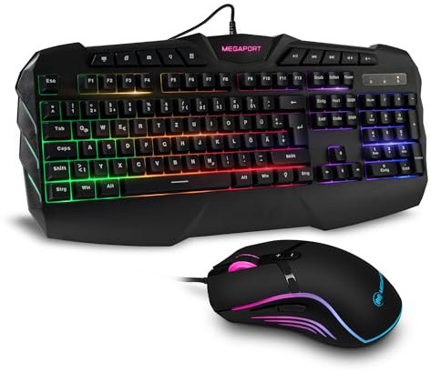 Teclado Gamer Megaport Con iluminación RGB + Ratón Gamer de 7 botones y 6400 DPI + Pack Gamer PC Con Cable + Diseño Español