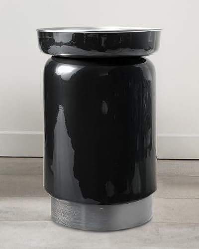 Qiyano Beistelltisch rund klein mit Tablett aus 100% Eisen Metall Ablage Deko Hochglanz Nachttisch Tisch für Wohnzimmer Couch Flur Retro-Look Ø 31,5 cm Farbe: Anthrazit/Silber