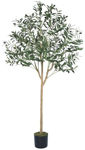CQURE 150CM Artificial Olive Tree, Tall Faux Olive Tree Indoor Potted Fake Olive Plant with Natural Wood Trunk and Lifelike Fruits for Home Office Living Room Bedroom Decor