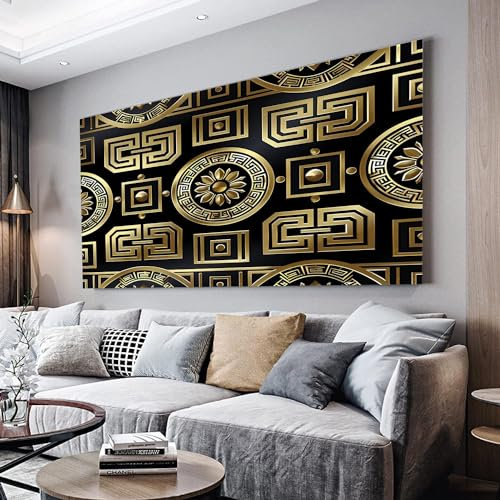 Geometrisches Antikes Griechisches Muster Gold Wandbilder Dekoration Wohnzimmer Leinwand Bilder 40x80cm Leinwandbild Schlafzimmer Deko, Wandbilder, Groß Kunstdruck Art - Wanddeko Bild Decor Canvas
