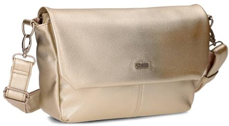 Zwei Damen Handtasche Mademoiselle.M M60 Umhängetasche 3 Liter breite Crossbody-Bag Magnetklappe Reißverschluss inklusive Schlüsselband klassisch-elegante Abendtasche (gold)