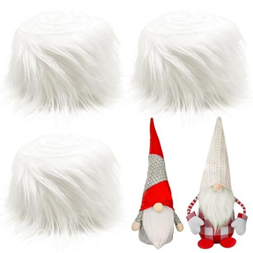 Kunstfell Band Kunstpelz Fellstoff, 3 x 60 Zoll Zotteligen Pelz Stoff, Kunstleder Plüschstoff Weiß Pelz Flauschige Kunstfell zum Basteln für Wichtelbart Basteln Nähen Verschönern Dekoband Stoffrolle