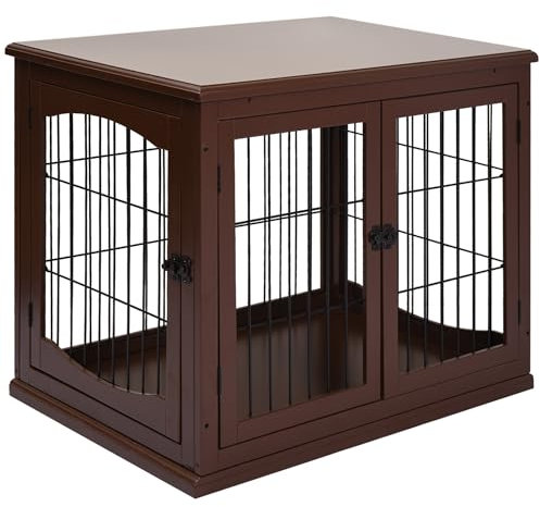 PawHut Hundekäfig für Zuhause, Hundehütte mit 2 Eingängen, Abschließbar Hundebox, Hundehaus für kleine Hunde, Braun, 58,5 x 81 x 66 cm