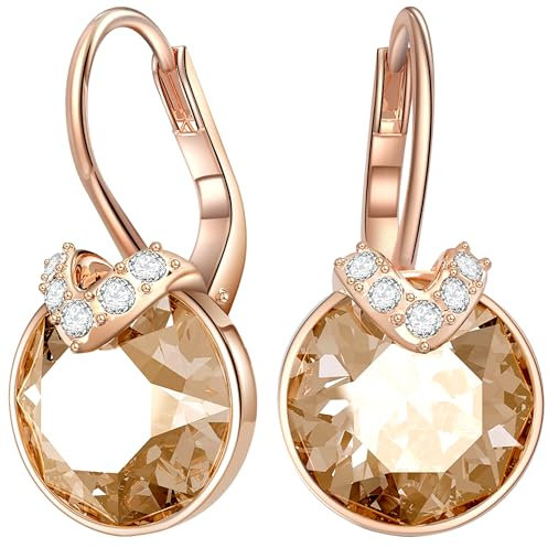 Rosegold 925 Sterling Silber Ohrringe Für Damen - Hängende Runde Kristalle Schmuck - Geschenk Für Frauen Zu Weihnachten