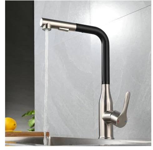 Moderne Edelstahl-Küchenarmatur mit herausziehbarem Schlauch, schwarz/grau, Einhandarmatur für kaltes und heißes Wasser, ideal für Küche und Bad