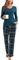 Yukiuiny Pyjama Femme Long Coton Ensemble Vêtement d'Intérieur Tee Shirt Vêtement de Nuit Carreaux Plaid Manches Longues Col V Pantalons de Pyjama Printemps Douce Confortable A-Vert+Carreaux XXL