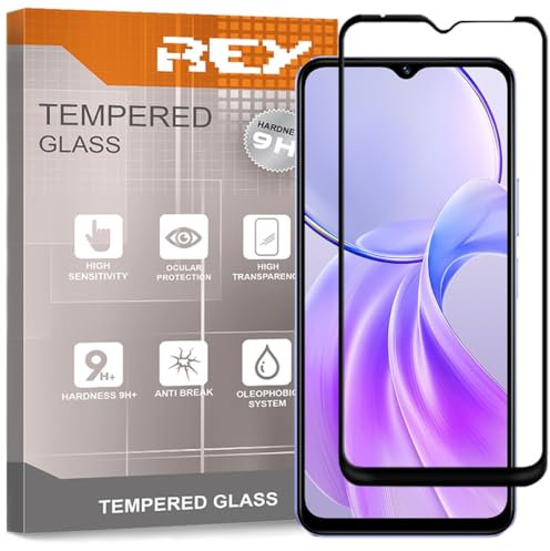 REY Protector de Pantalla Curvo para Vivo Y28 5G - Y28s 5G, Negro, Cristal Vidrio Templado Premium, 3D / 4D / 5D, Anti Roturas