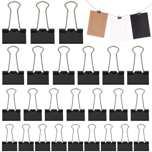 Set di 75 mollette pieghevoli, 15 mm/19 mm/25 mm/32 mm, colore nero, clip per documenti, clip in metallo, graffette di carta per scuola, cancelleria