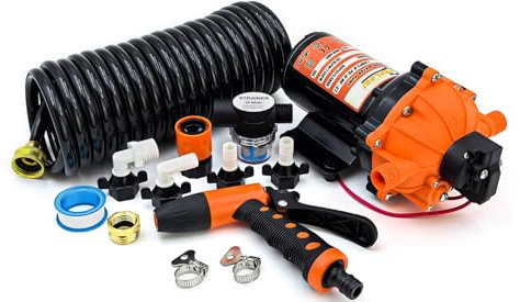 80PSI 7.5GPM Washer Pump Kit - 12V Marine Self Priming Water Pump with Pressure Switch, High Performance RV Fresh Water Pump for Boats, Campers, Travel Trailers,