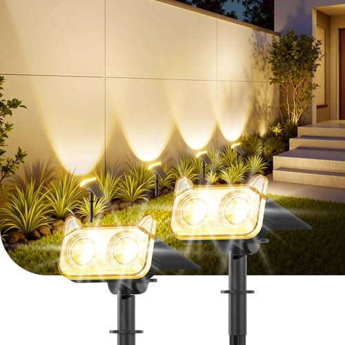 GEARLITE 2 Stück Solarlampen für Außen Garten, 2 Modi Superhelle 800 Lum Solar Strahler Max 30 Stunden Arbeitszeit 3500K Warmweiß Gartenleuchten IP65 Gartenstrahler für Außen Bäume Hof Garten Weg Deko
