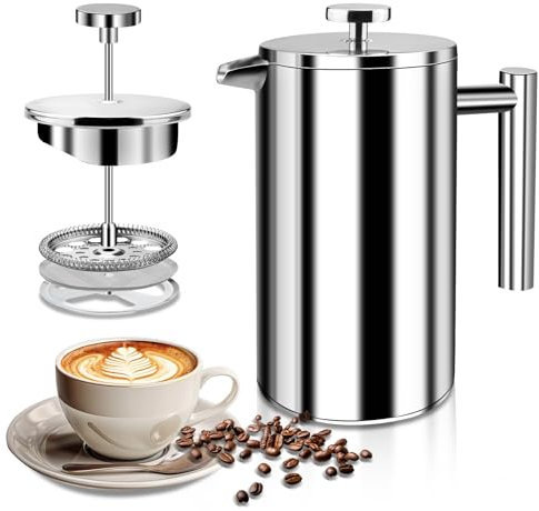 LUOJINYI Kaffeebereiter aus Edelstahl, 800ML Hochwertige French Press, Doppelwandig Isoliert System mit Zweilagiger Konstruktion, Große Kapazität Ideal fürs Verschenken an Kaffeeliebhaber