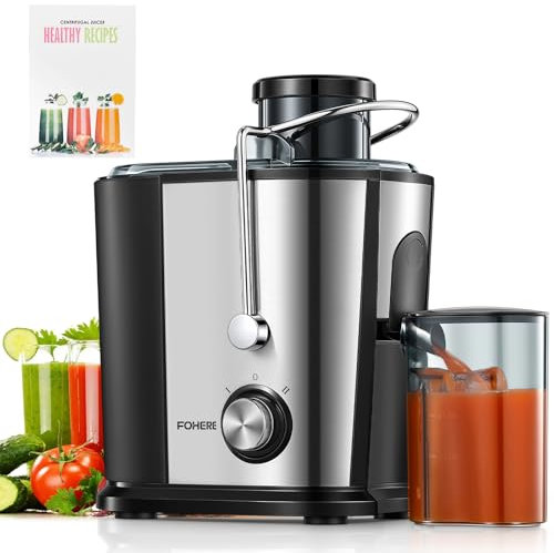 Juicer Machines FOHERE 600W, 3 Wide Mouth Whole Fruit and Vegetable, Fruit Juicer Machine with Anti-Drip Spout, 2 Speeds, Juice Booklet, Brush for Easy Cleaning, BPA-Free