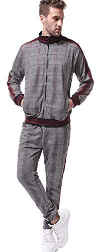 VYLYNL Herren Jogginganzug Trainingsanzug Plaid Print Reißverschluss Sweatshirt Oberteil und Hose Set Hose Mantel für Jungen, rot, 3XL