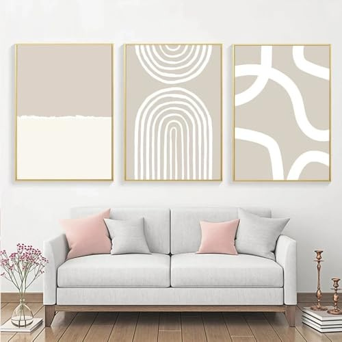 3-Teilig Boho-Poster Mit Regenbogen-Korallenlinien Beigefarbenem Retro-Blatt-Kunstdruck Nackte Abstrakte Frau Moderner Wanddruck Wohnzimmer Büro Zimmer Home-Bar-Dekoration 40*50Cm (Ungerahmter Druck)
