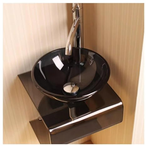 forestalk Waschbecken aus gehärtetem Glas, Wandmontage, modernes Waschbecken für kleine Räume, rundes Glasgefäß, Waschbecken mit Wasserhahn, Pop-Up-Ablauf (Größe: 31 cm, Farbe: Grau)