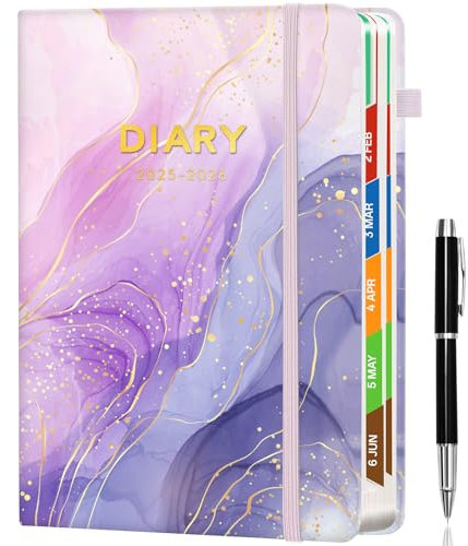 Format A5 Agenda 2025-2026 (Juillet à Juin) ,Organiseur Quotidien 12 Mois avec Pochette Intérieure, Étuis à Stylo et Onglets Mensuels,15x21cm pour Études,Bureau et Gestion du Temps (Marbre rose)