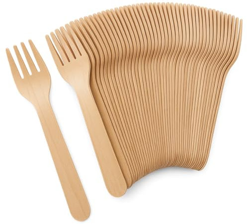Tenedores de Madera Desechables 160 mm – Pack 500 Unidades | Cubiertos Ecológicos y Compostables | Sin Sabor | Tacto Suave | Ideales para Eventos, Catering y Para Llevar
