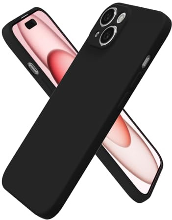 oakxco for iPhone 15 Case Silicone, Ultra Slim Thin Phone Case for Women Girls, Plain Solid Color Minimalist Aesthetic Cute Girly Design, Soft Rubber Gel TPU with Camera Cover Protection, Black