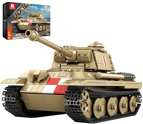 Reobrix Pudel Panzer-Bausteinset, 2. Weltkrieg Militär-Panzermodell 77034 | World of Tanks Lizenziertes Bausatz, WW2 Panzer Modell für Erwachsene, Militärfans Sammlerstück, Geschenk für 14+, 969 Teile