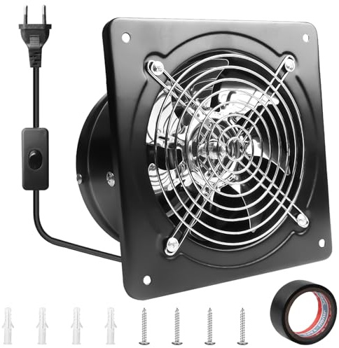 Aicharynic 150mm Abluftventilator 525m³/h mit Rücklaufklappe, Badlüfter Leiser aus Metall, Wandventilator 38W EU-Stecker 6 Zoll Axiallüfter für Küche Badezimmer Garage Untergeschoss Schwarz