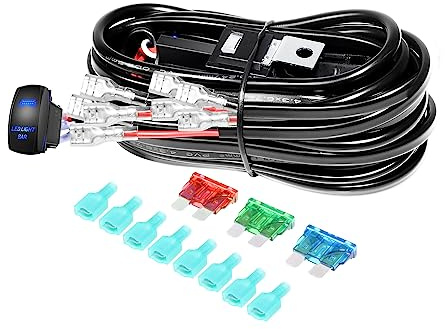 YOJZMA LED-Leuchtenleisten-Kabelbaum-Set 12V 40A 18AWG mit Kippschalter, Stromrelais, Sicherungsleiste, Automobilkabel für Nebel Lampen, Offroad-Fahrzeuge, ATV, SUV, LKW(für 4 Lampen)