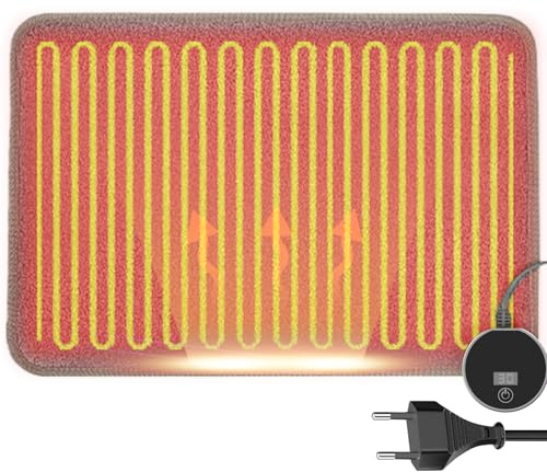 230V Heizteppich Fussboden, 35*50cm Elektrische Heizmatte Füße, 6 Heizstufen Beheizte Bodenmatte, Fußwärmer mit Thermostat Timer und Touchscreen Steuerung, Wärmematte für Zuhause Schreibtischheizung