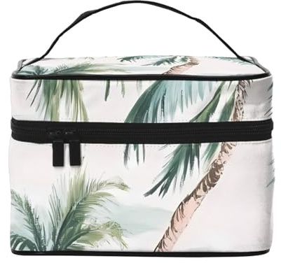 Trousse de maquillage de voyage vintage avec palmiers – Organiseur de toilette portable avec compartiments zippés pour pinceaux, bouteilles et soins de la peau