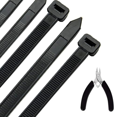 Kabelbinder Schwarz 300mm x 7.5mm, 100 Stück UV Beständig, Zugfestigkeit bis zu 60kg, Hitzebeständig & Langlebig, Nylon Kabelbinder für Industrie, Gartenbau & Haushalt