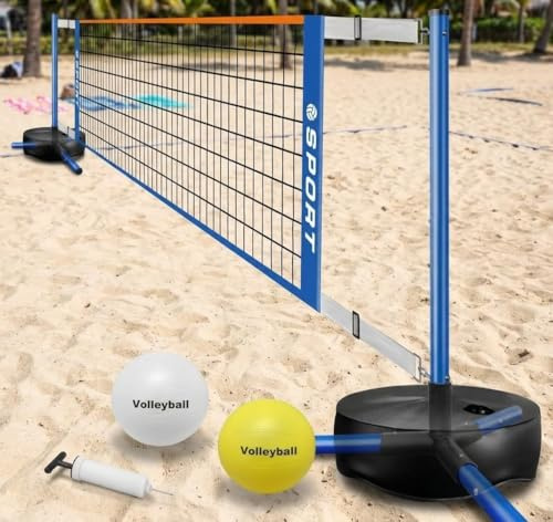 HoldOneLight tragbares Pool-Volleyball-Netzsystem längenverstellbar (4,5–7,6 m) mit stabilem Sockel und 2 Wasser-Volleyballbällen Für den Einsatz im Innen- und Außenbereich sowie