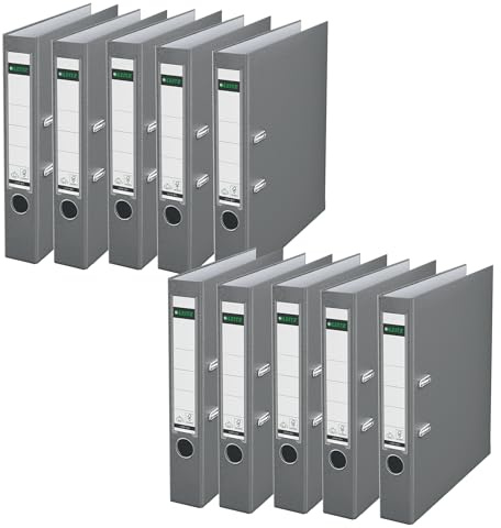 Leitz 180 Degrees Plastic Lever Arch File A4 50 mm - Grey, Pack of 10